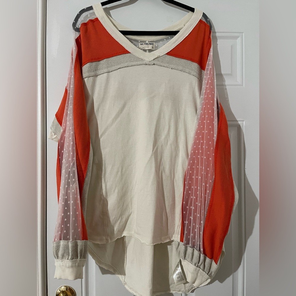 Free People Long Sleeve Top - Red and Cream